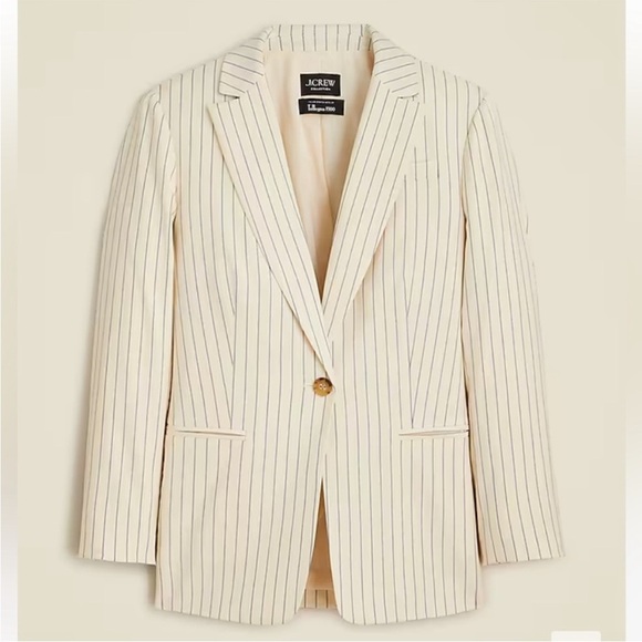 J. CREW Collection classic blazer ivory pinstripe Italian wool Sz 2 NWT $375 - Picture 4 of 16